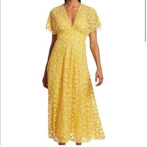 Lela Rose Floral-Embroidered Midi Dress